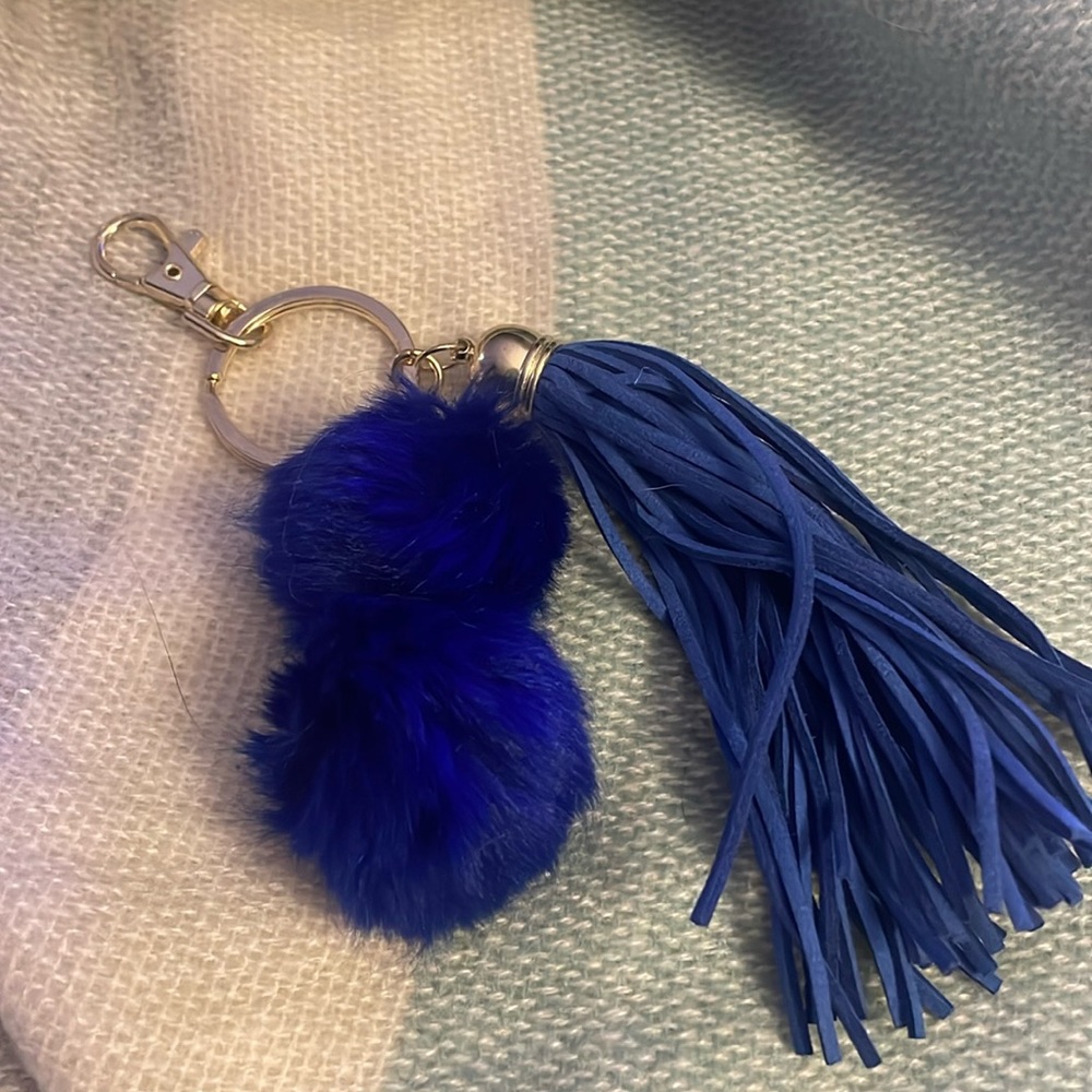 Fuzzy ball and tassel key ring